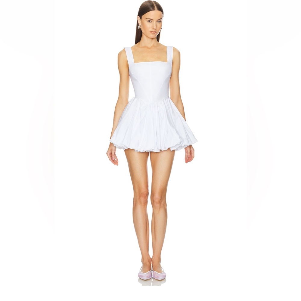 Helsa Poplin bubble mini dress in white